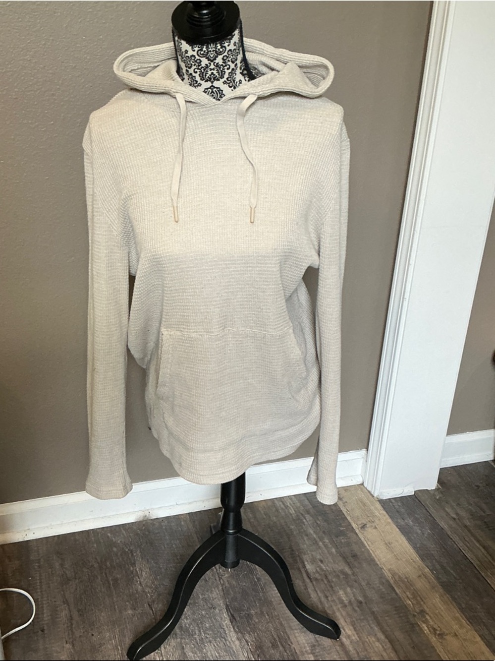 RAINFOREST Cream Waffle-Knit Hoodie Pullover Size L